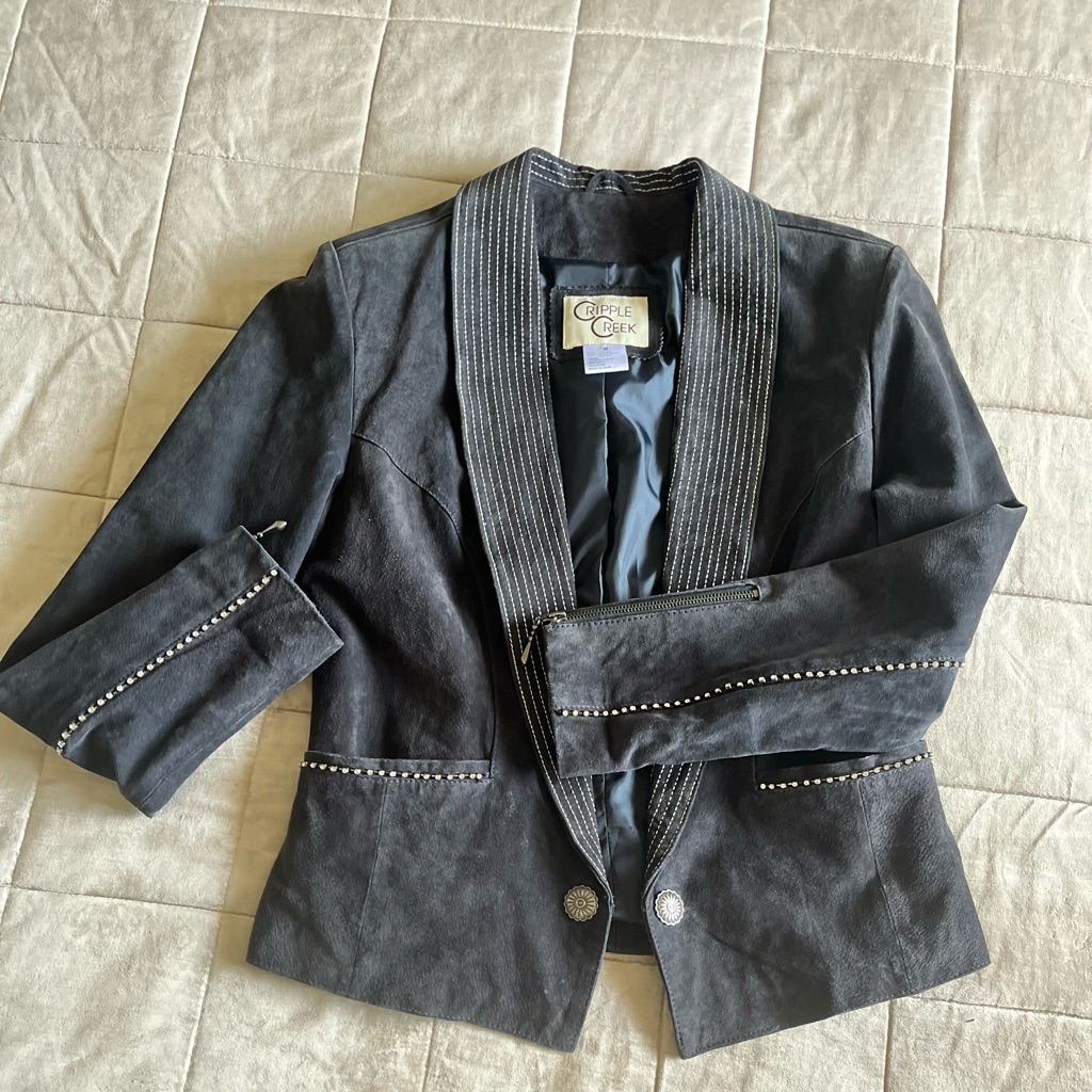 Cripple Creek Beautiful Grey Suede Jacket With Studded Rhinestone Women